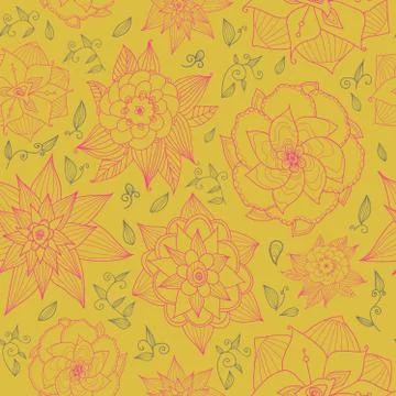 Vector seamless floral pattern with hand-drawn flowers. Illustrazione stock