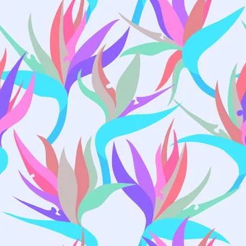 Vector seamless floral pattern with herbaceous plant of strelitzia. Illustration