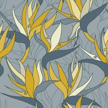 Vector seamless floral pattern with herbaceous plant of strelitzia. Illustration
