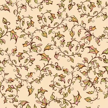 Vector seamless floral pattern with leaves and branches Stock Illustration