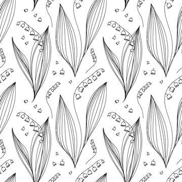 Vector seamless floral pattern. Lillies of the valley hand-drawn background.. Stock Illustration