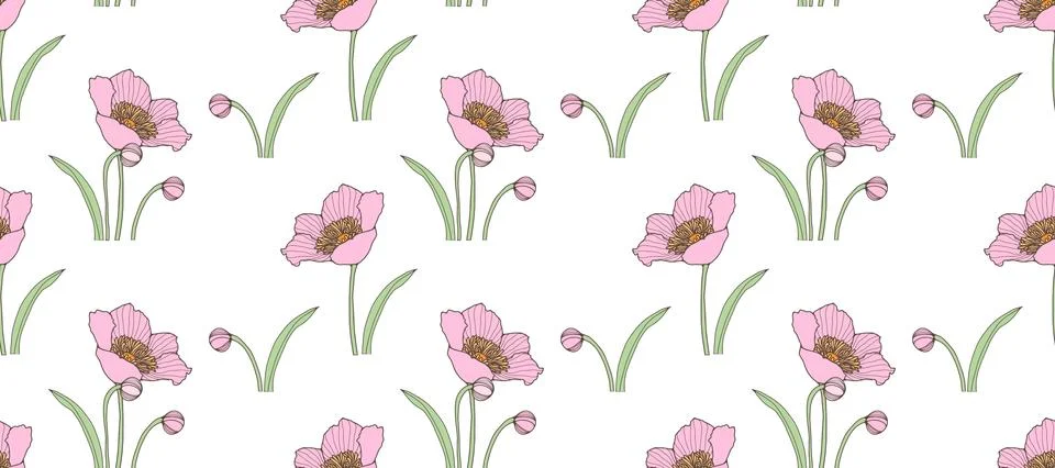 Vector seamless floral pattern with pale pink lush flowers Stock Illustration
