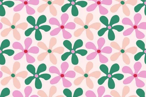Vector seamless floral pattern in retro groovy style. Retro floral pattern .. Stockillustratie