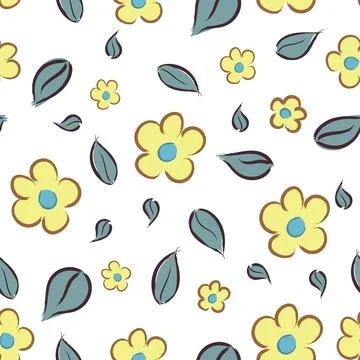 Vector seamless floral pattern with yellow flowers and green leaves on white Illustrazione stock