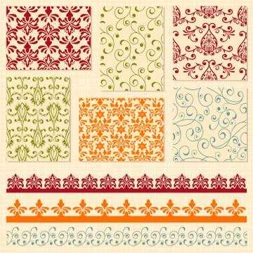 Vector seamless  floral patterns and lacy ribbons 스톡 일러스트
