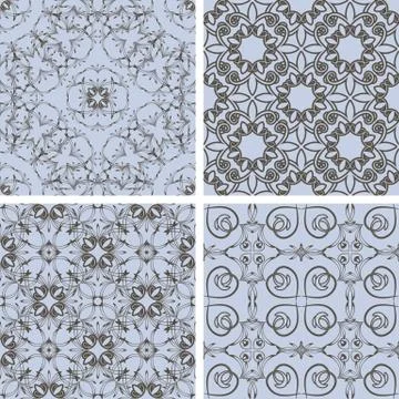 Vector seamless floral patterns in blue and brown, oriental style Illustrazione stock