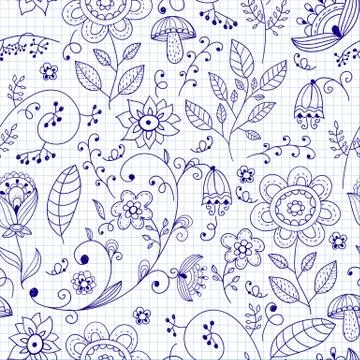 Vector seamless floral summer doodle pattern Stock Illustration