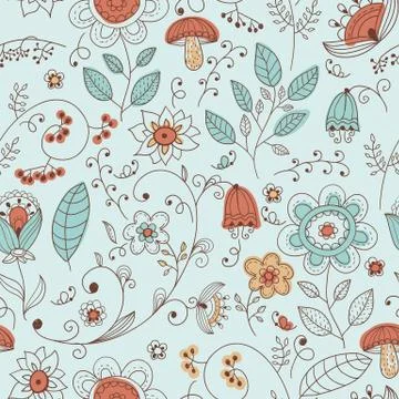 Vector seamless floral summer doodle pattern Stock Illustration