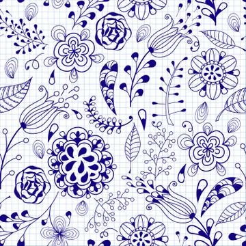 Vector seamless floral summer doodle pattern Stock Illustration