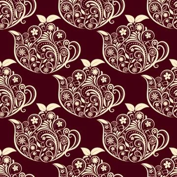Vector Seamless Floral Teapot Pattern Stock Illustration