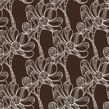 Vector Seamless Floral Zentangle Pattern. 스톡 일러스트
