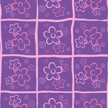 Vector seamless flower print. Ongoing pattern of purple stripled simple flowers Stock Illustration