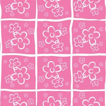 Vector seamless flower print. Ongoing pattern of pink stripled simple flowers Stock Illustration