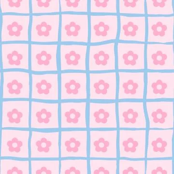 Vector seamless flower print. Ongoing pattern of pink stripled simple flowers Stock Illustration
