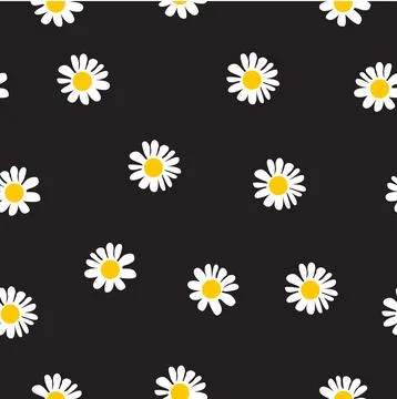 Vector Seamless Flower White and Yellow at Black Background Stock Illustration