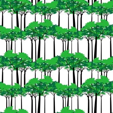 Vector seamless forest pattern on white background Stock Illustration