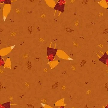 Vector seamless foxes pattern with floral elements. Illustrazione stock