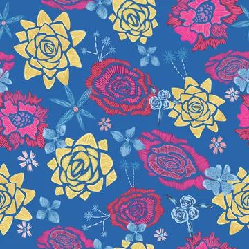 Vector seamless fresh floral stitching handmade texture Stock Illustration