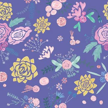 Vector seamless fresh floral stitching handmade texture Stock Illustration