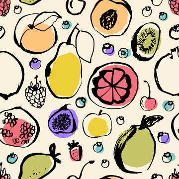 Vector seamless fruit background. Stock Illustration