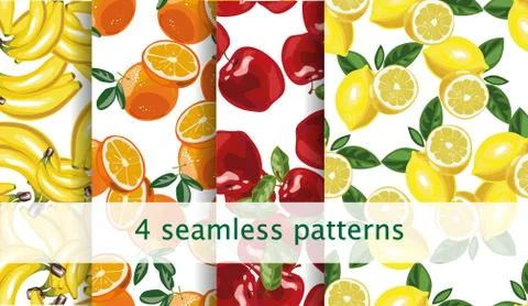 Vector seamless fruit pattern set. Repeating fruit pattern. Package, website Illustrazione stock