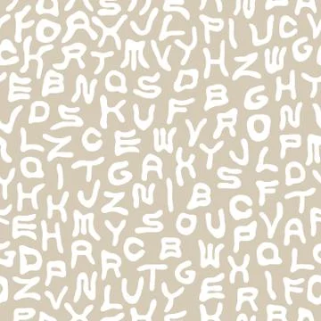 Vector seamless funky alphabet pattern with distorted latin letters. Beige Stock Illustration