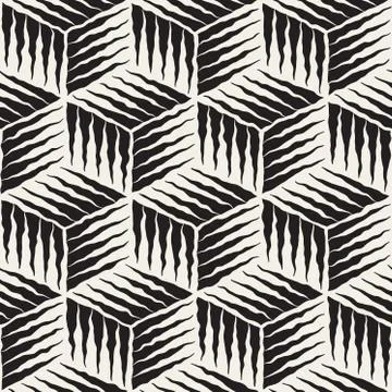 Vector Seamless Geometric Cube Engraving Pattern Stock Illustration