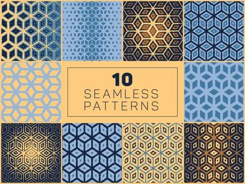 Vector Seamless Geometric Grid Halftone Patterns Stock Illustration