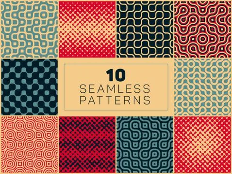 Vector Seamless Geometric Halftone Retro Patterns Illustrazione stock