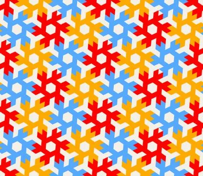 Vector Seamless Geometric Hexagonal Red Blue Yellow Shapes Tiling  on White Stock Illustration