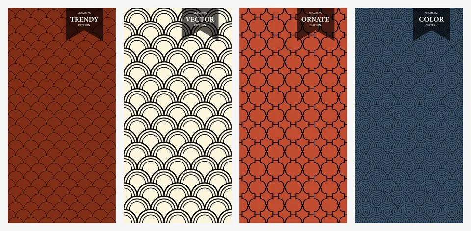 Vector seamless geometric ornamental patterns - elegant japanece design. Color 스톡 일러스트