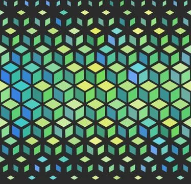 Vector Seamless Geometric Outlined Cube Grid Isometric Green Pattern 스톡 일러스트
