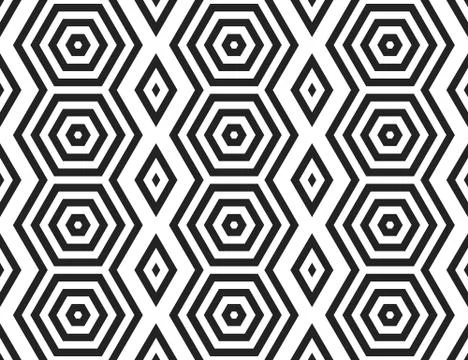 Vector seamless geometric pattern. Black hexagons and diamonds white backgrou Illustrazione stock