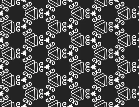 Vector seamless geometric pattern. Black background, white lines. Stock Illustration