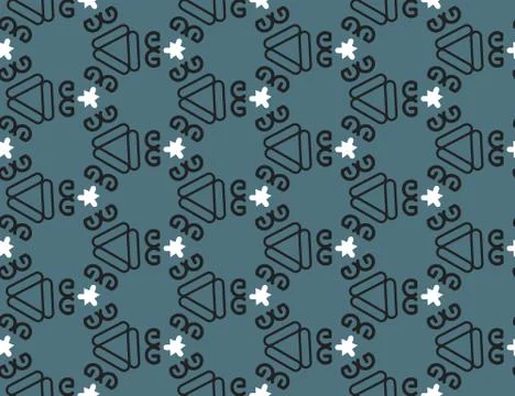 Vector seamless geometric pattern. Blue background and black, white lines. 스톡 일러스트