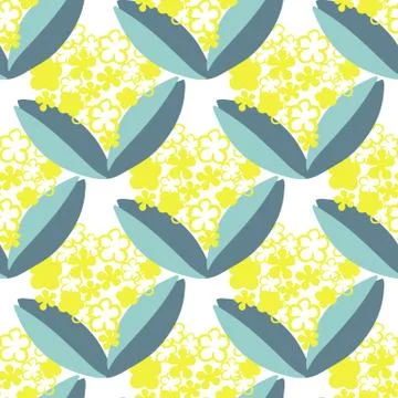 Vector seamless geometric pattern garden flowers yellow color on white Stock Illustration