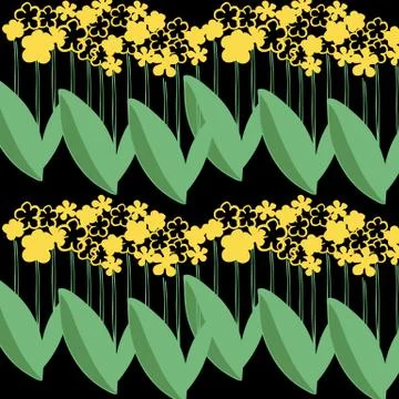 Vector seamless geometric pattern garden flowers yellow color on black Illustrazione stock