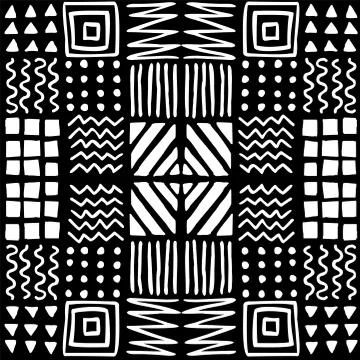 Vector seamless geometric pattern of hand-drawnsquares, stripes, lines, dots, Stock Illustration