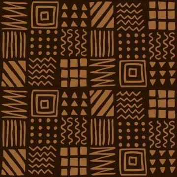 Vector seamless geometric pattern of hand-drawn squares, stripes, lines, dots Stock Illustration