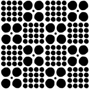 Vector seamless geometric pattern of hand-drawn black circles of different si Illustrazione stock