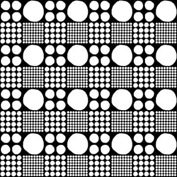 Vector seamless geometric pattern of hand-drawn white circles of different si Stock Illustration