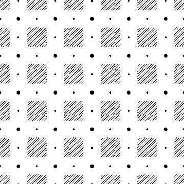 Vector seamless geometric pattern of hand-drawn black dots and squares of dia 库存插图
