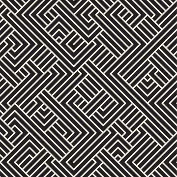 Vector seamless geometric pattern. Irregular linear grid. Chaotic maze lines  Stock Illustration