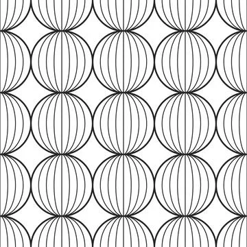 Vector seamless geometric pattern with linear circles - monochrome design 스톡 일러스트