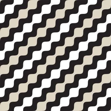 Vector Seamless Geometric Pattern. Monochrome Wavy Lines. Elegant Ripple St.. Stock Illustration