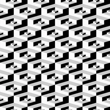 Vector seamless geometric pattern. Monochrome cubes repeatable background 스톡 일러스트