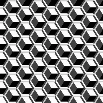 Vector seamless geometric pattern. Monochrome cubes repeatable background イラスト素材