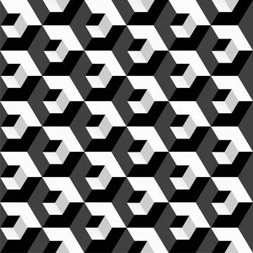 Vector seamless geometric pattern. Monochrome cubes repeatable background イラスト素材