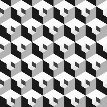 Vector seamless geometric pattern. Monochrome cubes repeatable background イラスト素材