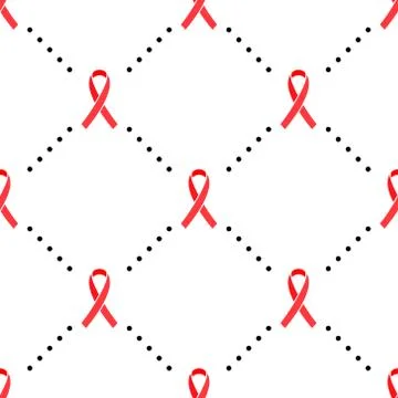 Vector seamless geometric pattern with red ribbon and polka dot. World AIDS day Stock Illustration